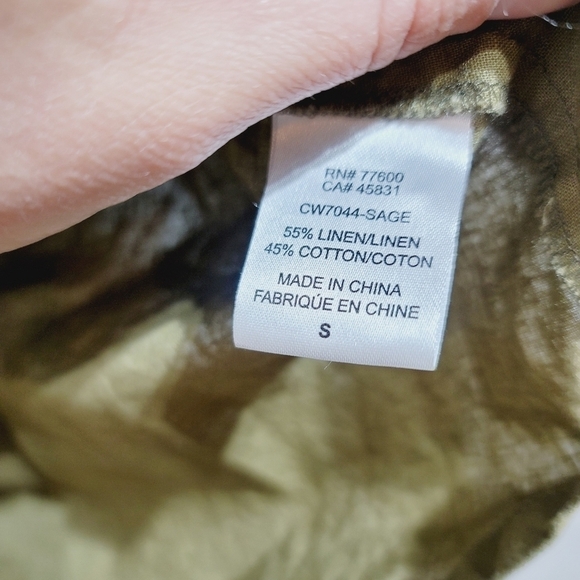 CHASER 55% LINEN BLEND OLIVE GREEN BUTTON UP, SZ SMALL - Picture 6 of 9